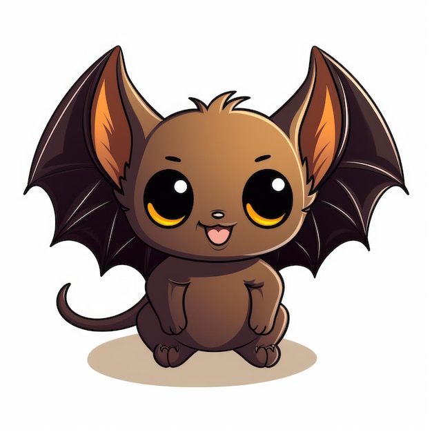 Kawaii Cute cartoon black bat isolated on white background