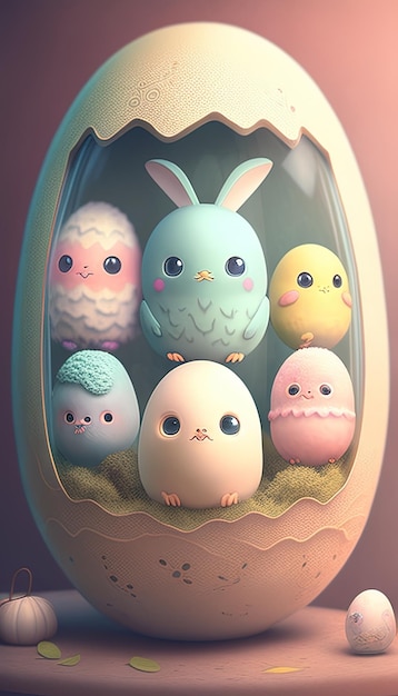 Kawaii Easter eggs depicts adorable and charming eggs evoking a cute and playful ambiance for the holiday