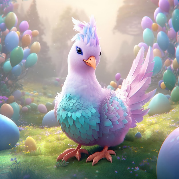 Kawaii fantasy chicken illustration generative ai