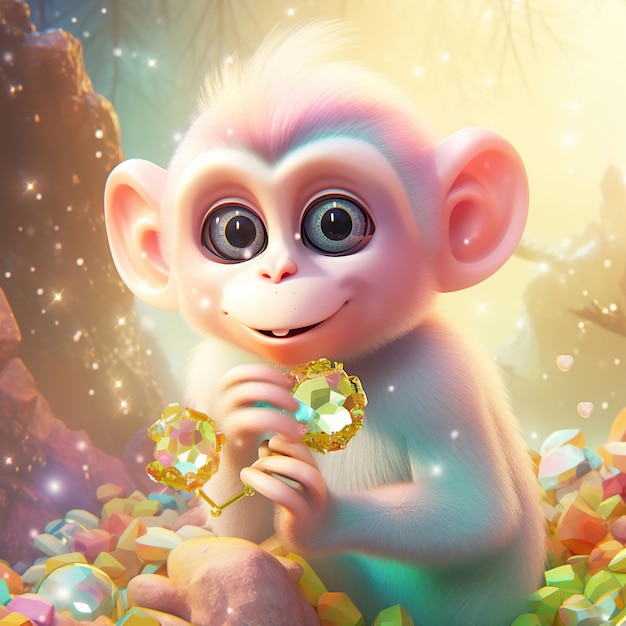 Kawaii fantasy monkey illustration generative ai