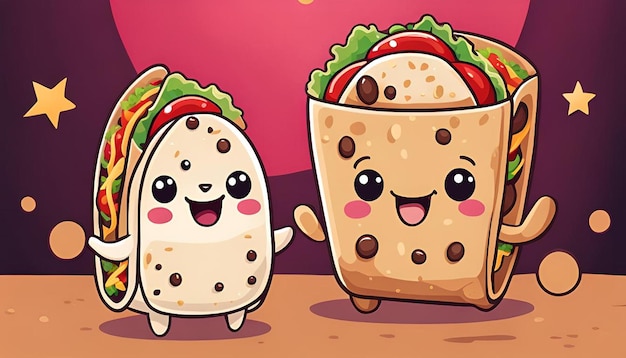 Kawaii fast food cute burrito and taco