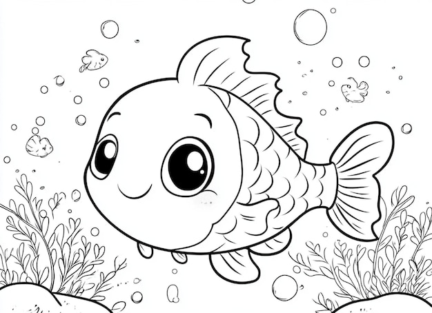 Kawaii Fish Coloring Page