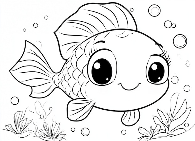 Photo kawaii fish coloring page