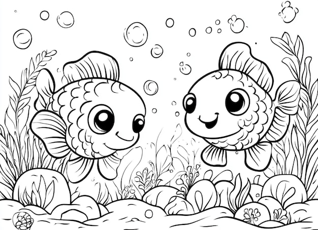 Photo kawaii fish coloring page