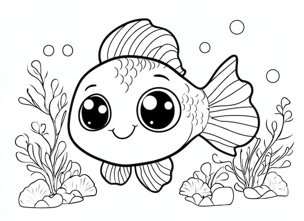 Photo kawaii fish coloring page