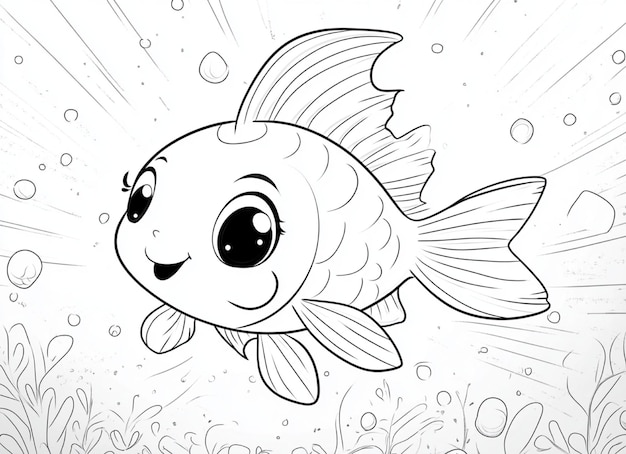 Photo kawaii fish coloring page