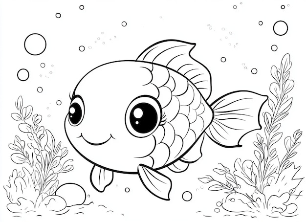 Photo kawaii fish coloring page