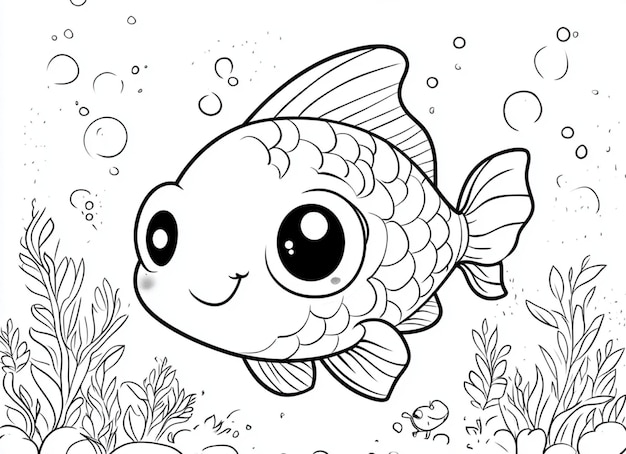 Photo kawaii fish coloring page