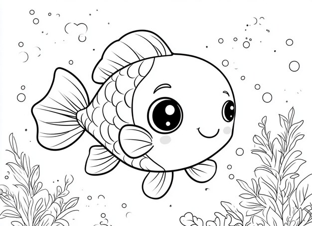 Kawaii Fish Coloring Page