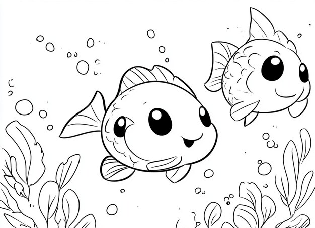 Photo kawaii fish coloring page