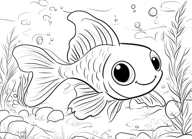 Photo kawaii fish coloring page