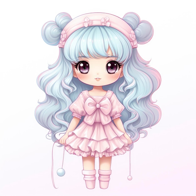 Kawaii girl pastel color clipart full body