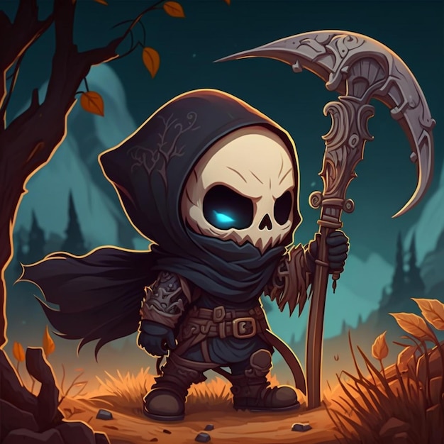 kawaii grim reaper illustration design