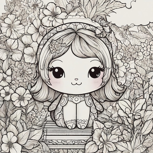 Kawaii HandDrawn Coloring Book Illustration