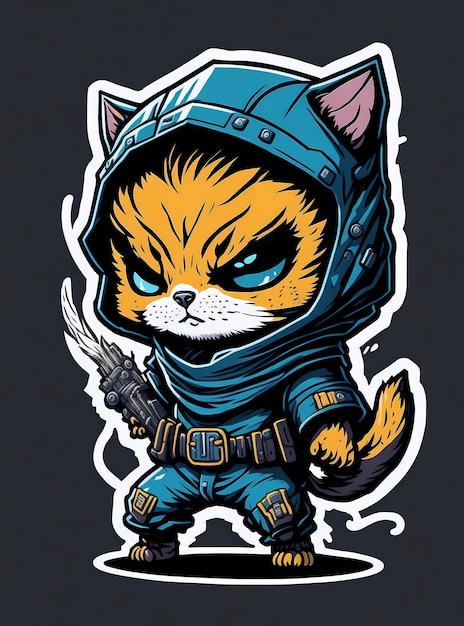 Kawaii Ninja Kitten Expressive Vector TShirt Design with Dynamic Composition