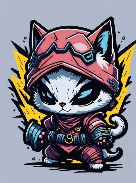 Kawaii Ninja Kitten Expressive Vector TShirt Design with Dynamic Composition