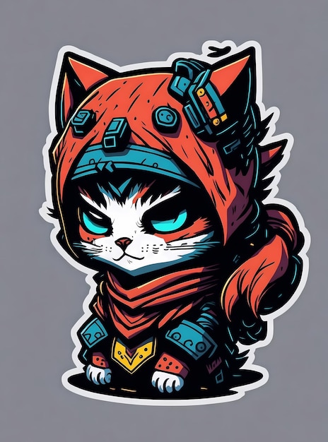 Kawaii Ninja Kitten Expressive Vector TShirt Design with Dynamic Composition