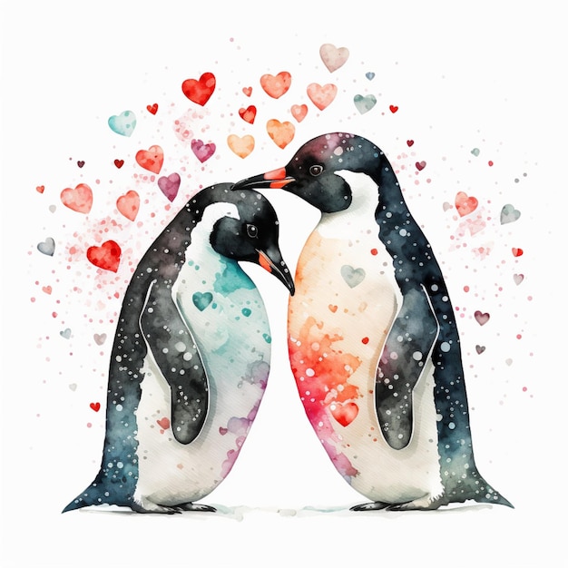 kawaii penguin with heart for valentine's day