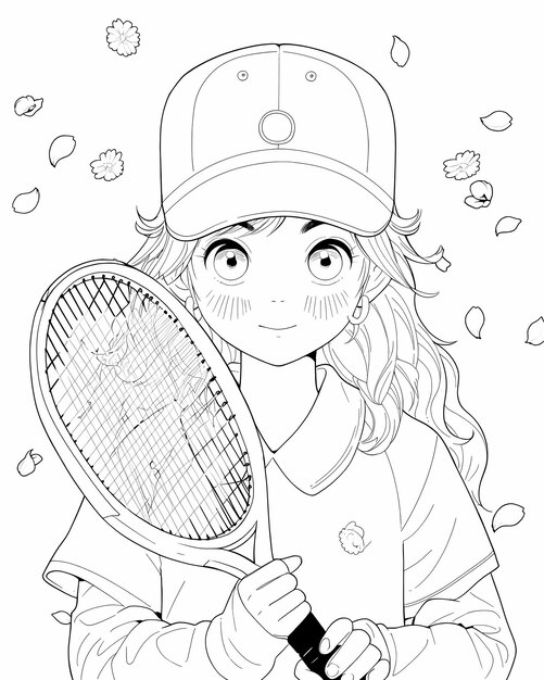 Photo kawaii tennis fun coloring book page a cute line art tennis player