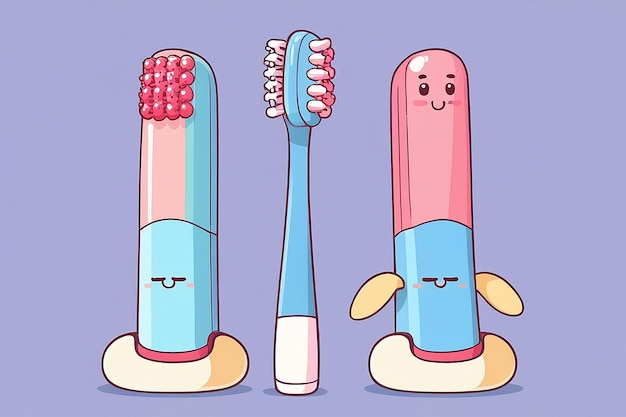 Kawaii Toothbrush Vector Illustration Cartoon Style