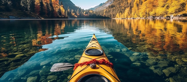 Kayak on alpine lake in fall