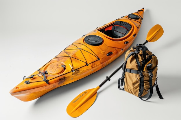 Photo kayak paddle and waterproof bag isolated in transparent background