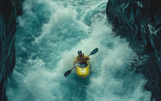 Kayaker Navigates Class V Rapids in a Mountain Gorge