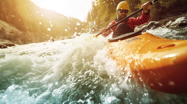 Photo kayaking rafting white water rafting rafting down rapids in the mountains