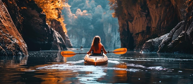 Photo kayaking through a scenic canyon