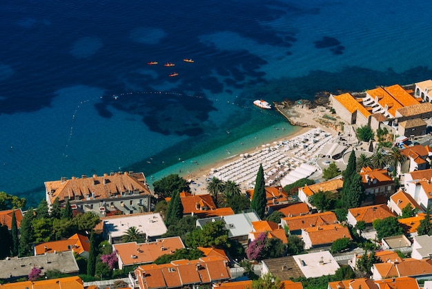 Kayaks at sea tourist kayaking in the sea near dubrovnik croat