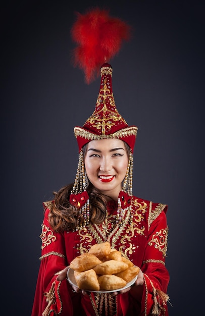 Kazakh women with national food