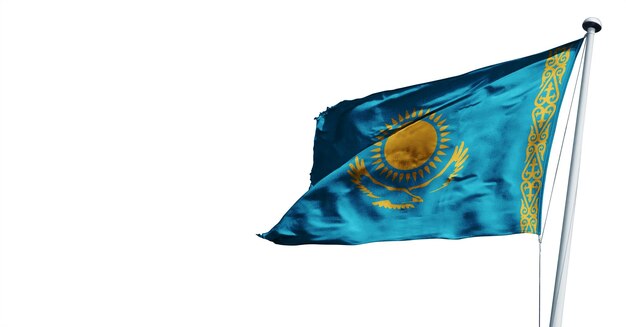 kazakhstan waving 3d render flag, on a white background. - image