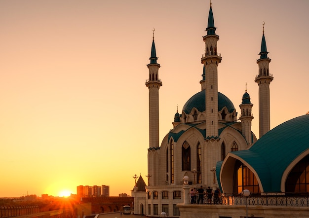 Kazan Kremlin at sunset Tatarstan Russia Sunny view of Kul Sharif mosque