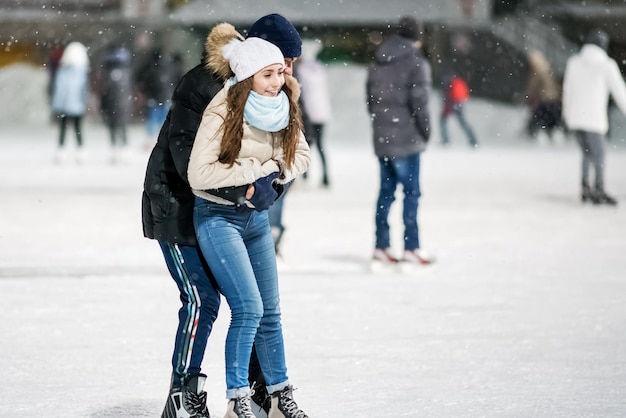 KAZAN RUSSIA 22 JANUARY 2017 People on skating rink in the evening