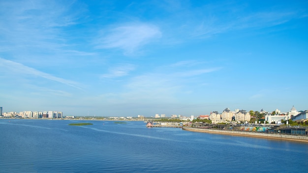 Kazanka river embankment with a view of the Kazan Kremlin.summer Sunny day