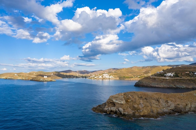 Kea Tzia island Cyclades Greece Aerial drone photo of the bay