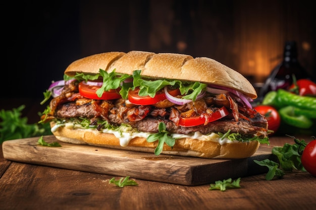 Kebab sandwich close up on wood background