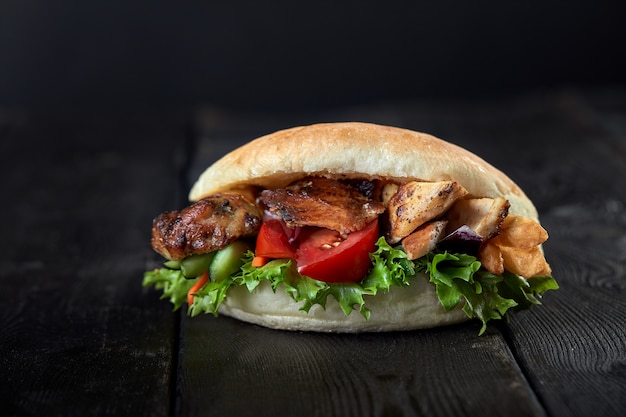 kebab sandwich on wooden background