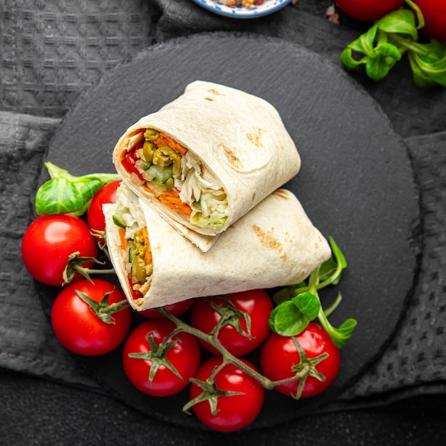 kebab wrap vegetarian vegetable fresh meal food snack on the table copy space food background