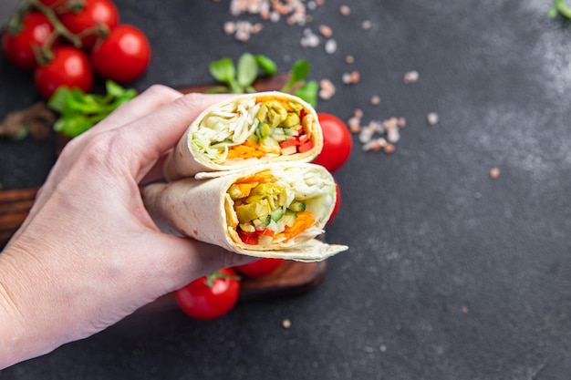 kebab wrap vegetarian vegetable fresh meal food snack on the table copy space food background