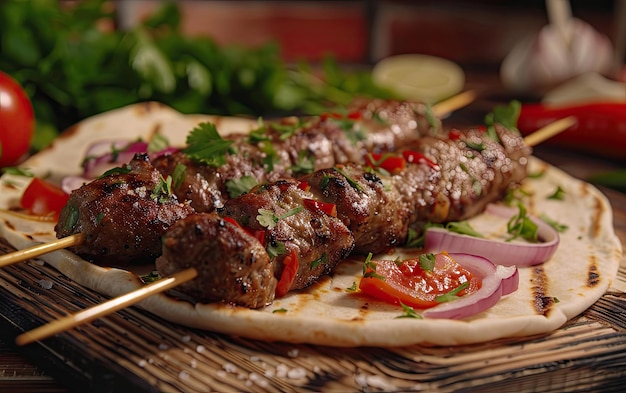 Photo a kebabs on the traditional background professional advertising food photo ai generated