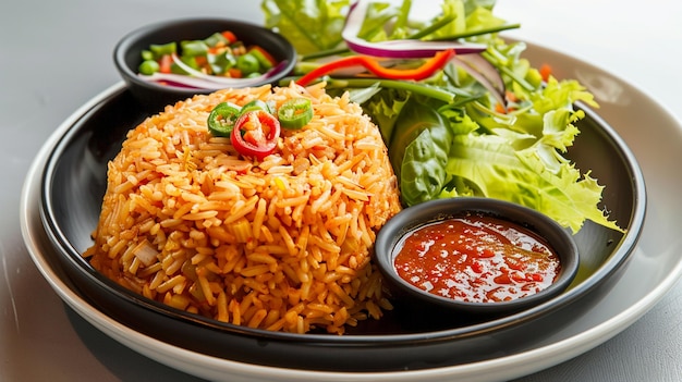 Kebuli arabian rice served with salad and chilli sauce Spice with Clove and Cinnamon generative ai