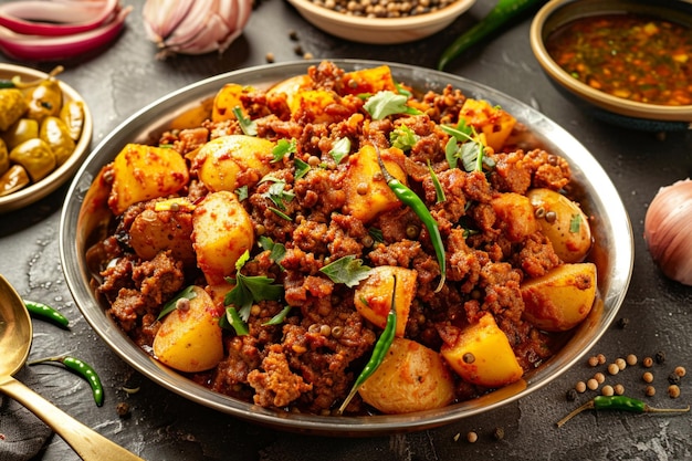 Photo keema aloo ground beef and potatoes plate