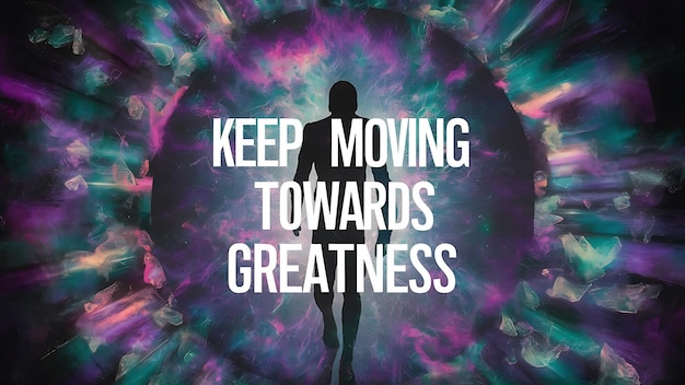 Photo keep moving toward greatness colorful background and text tshirt design motivational quote illustration typography