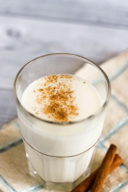 Kefir with cinnamon in a glass for boost the immune system.