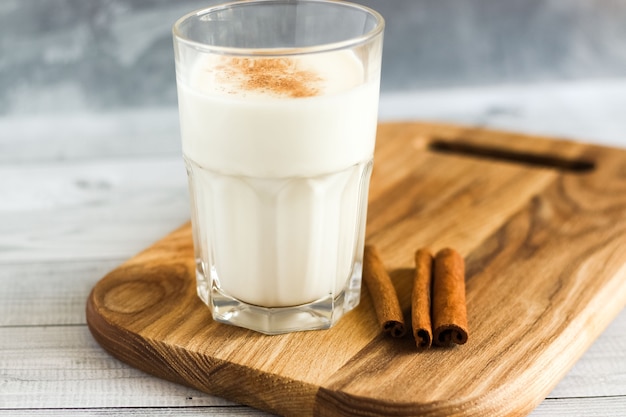 Kefir with cinnamon in a glass for boost the immune system.