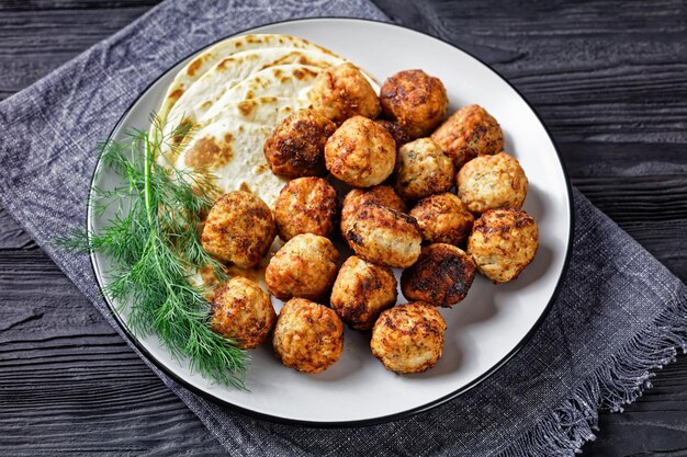 Keftedakia fried greek meatballs on a plate