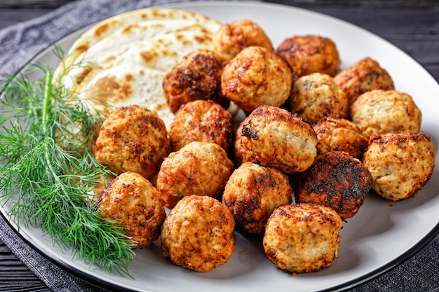 Keftedakia fried greek meatballs on a plate