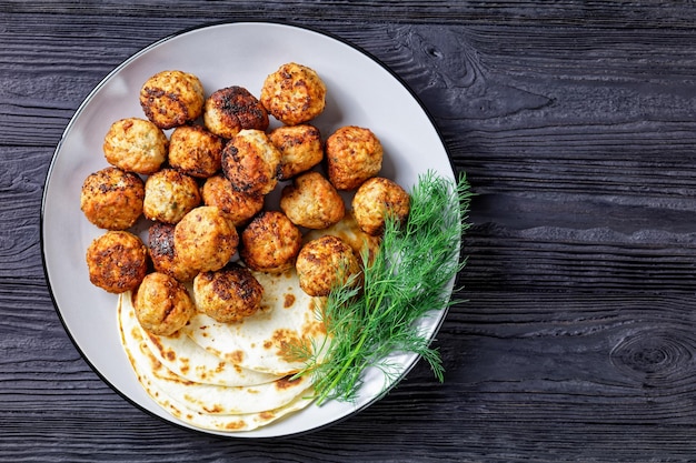 Keftedakia fried greek meatballs on a plate