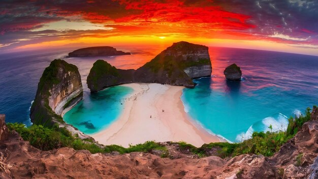 Kelingking beach at sunset in nusa penida island bali indonesia